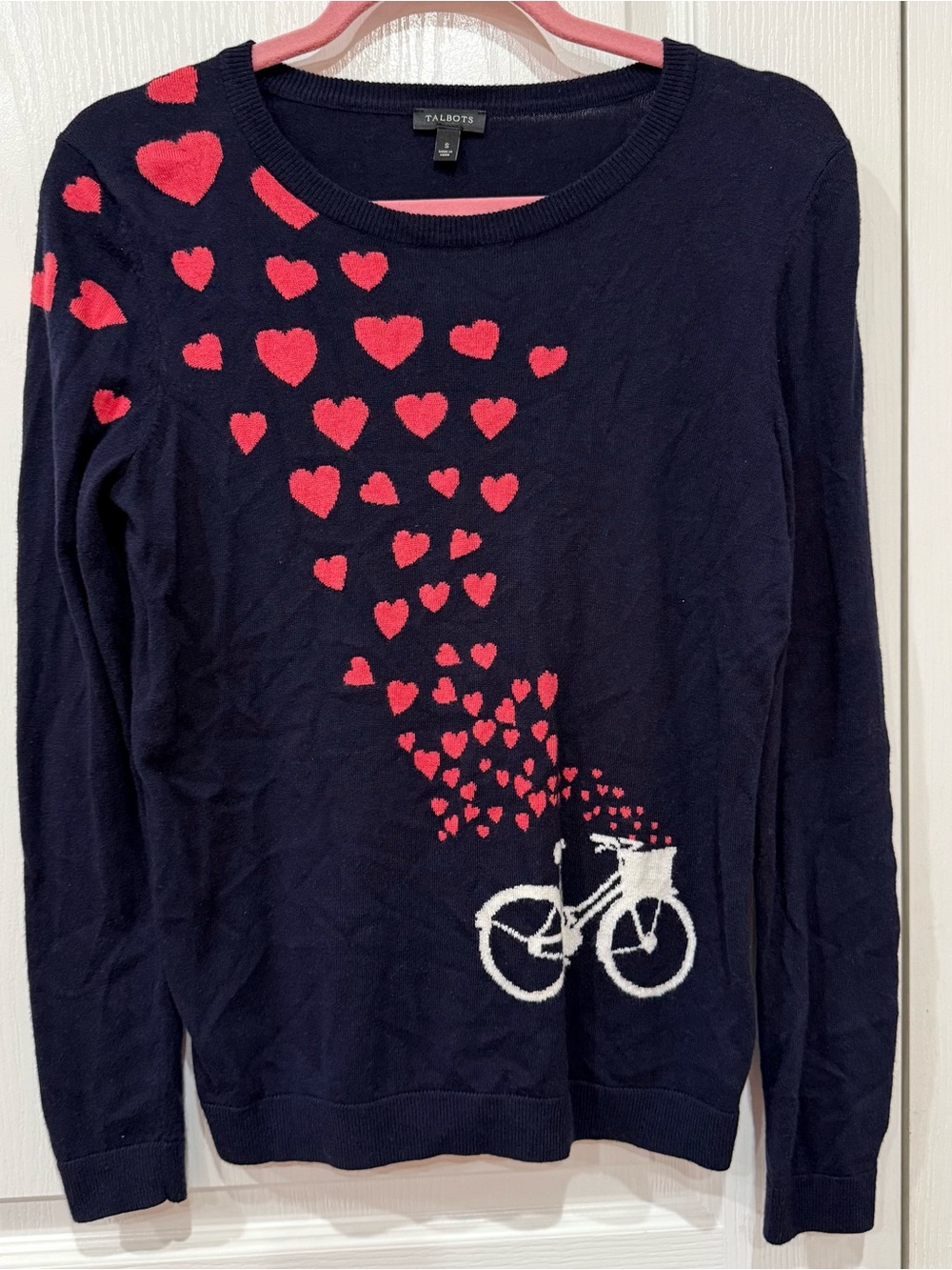 Talbots Navy Sweater with Pink Hearts